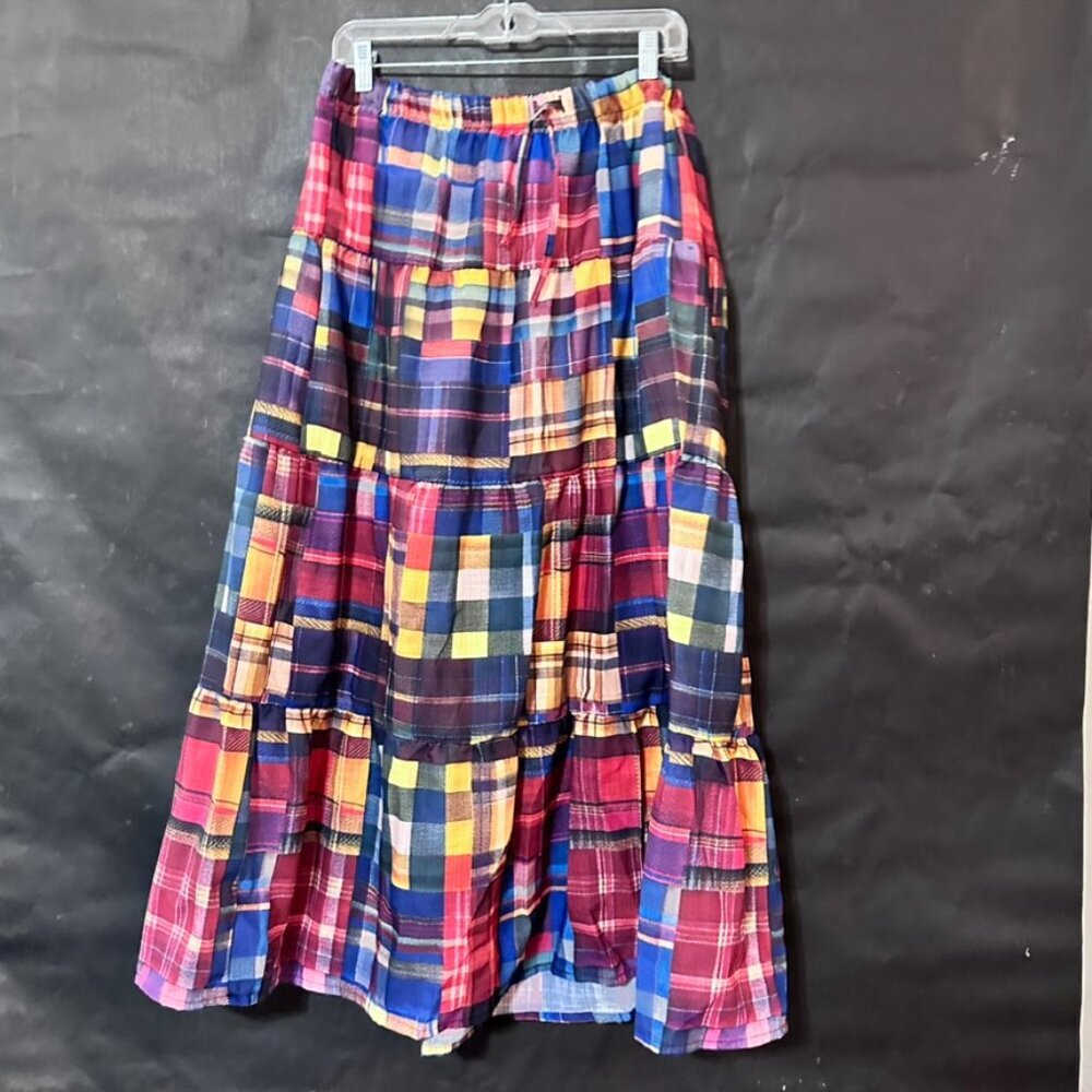 Peasant Madras Long Patchwork Tartan Plaid Skirt Buffalo Red Boho Size xl Maxi - Picture 2 of 10
